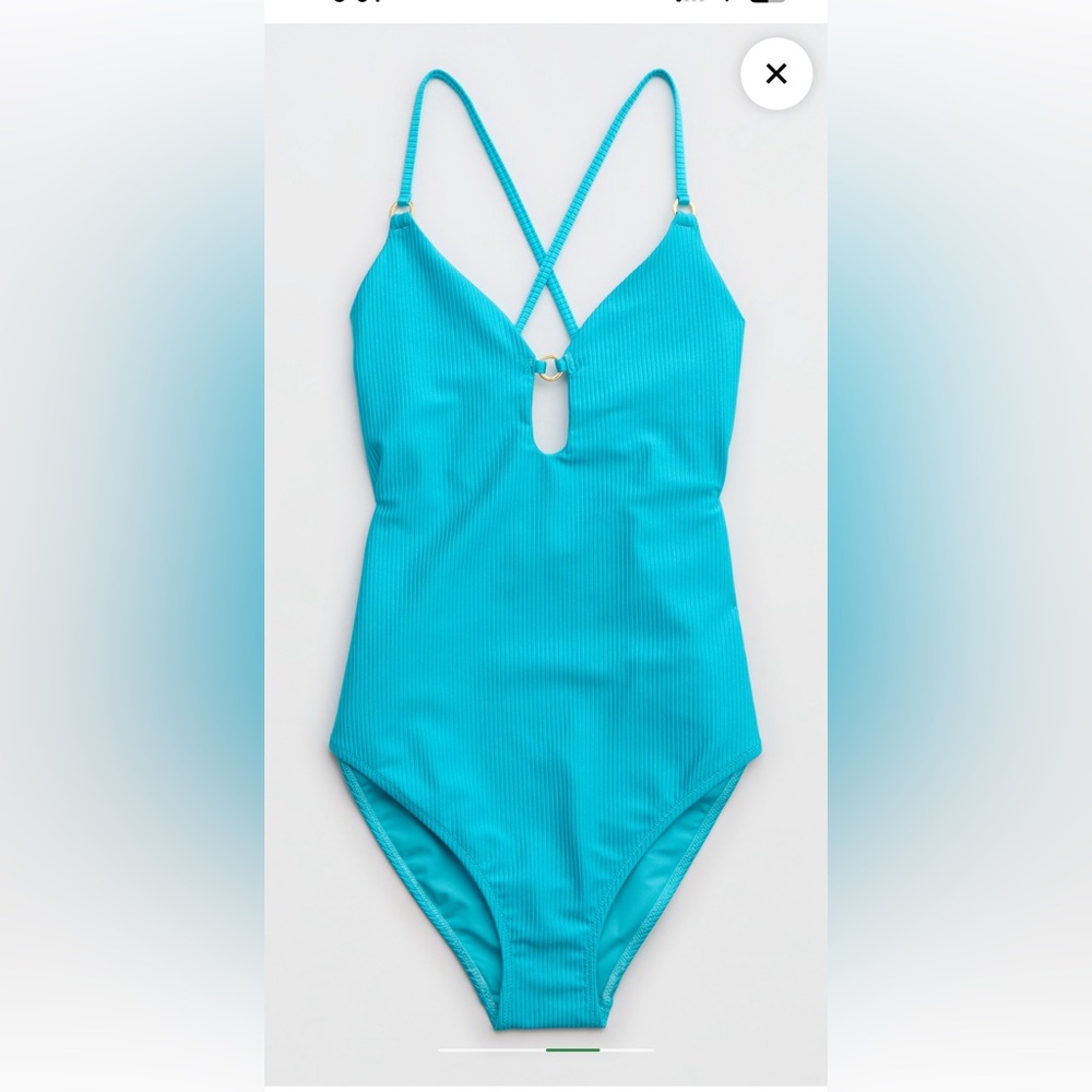 Aerie Shine Rib Full Coverage One Piece Swimsuit color Barbados Size Large